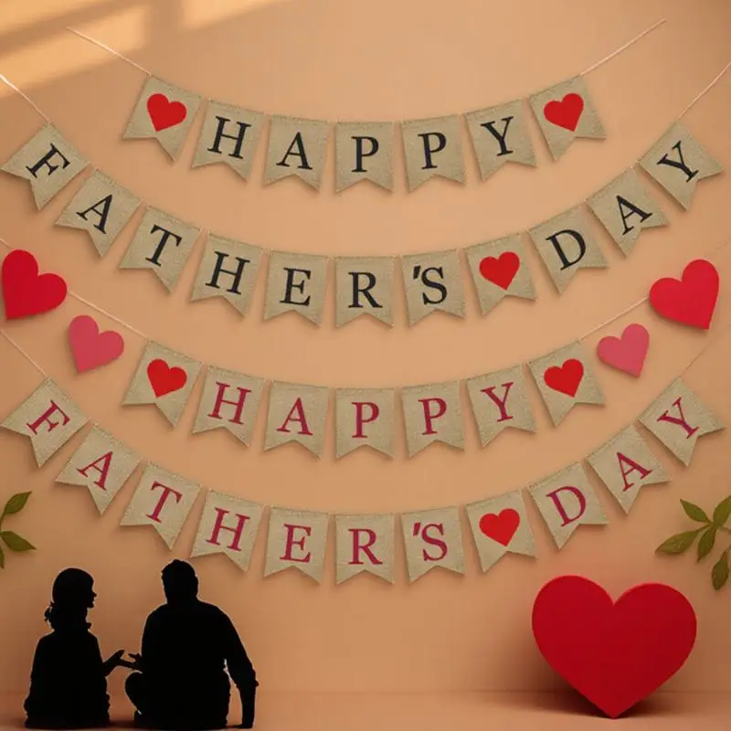

Father's Day Pull Flag Burlap Banner Decorations Bunting Garland Party Supplies