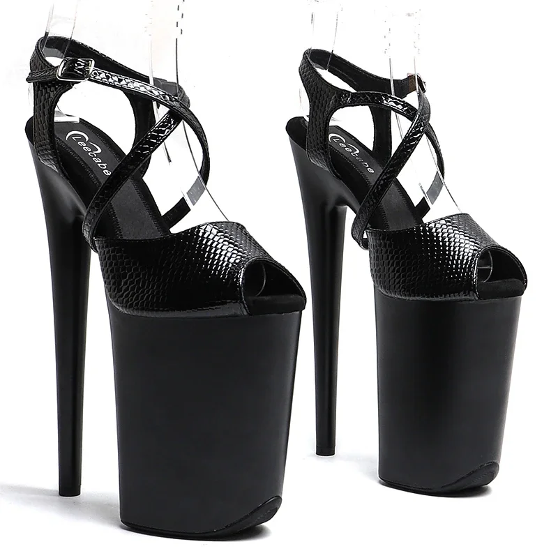 Leecabe 23CM/9inches Sanke  PU  upper fashion trend exotic  Matte baking paint Platform High Heels Sandals Pole Dance shoes