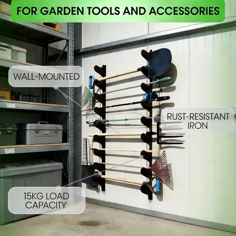 B50C Mounting Distance Adjustable Garden Tool Holder 1 Pair, Adjustable Bracket For Shovels And Rakes With Screws