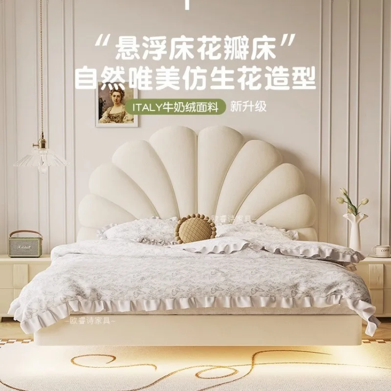 Fabric petal bed, double bed, small apartment girl princess bed