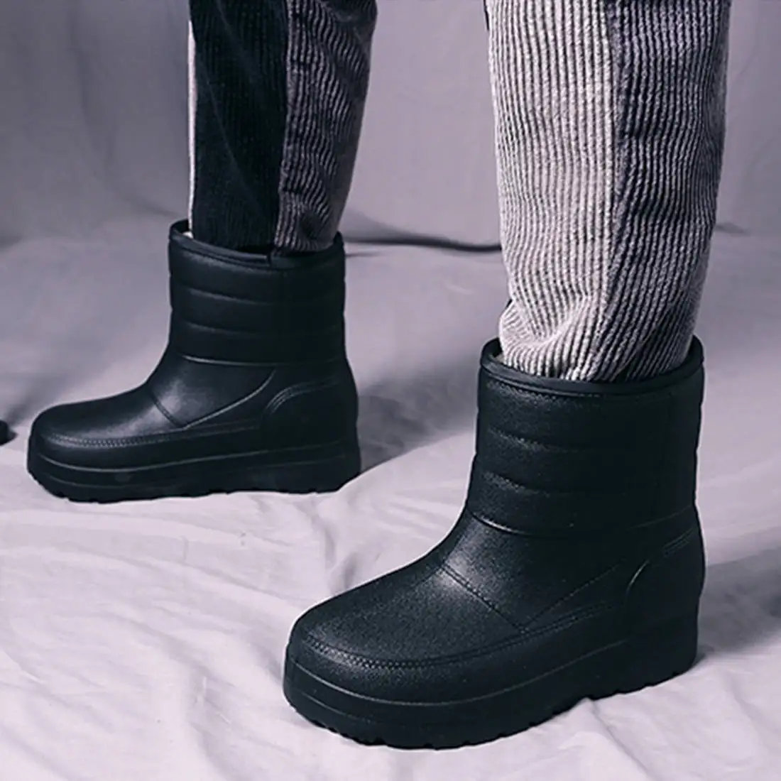 أحذية عمل رجالية عالية الرقبة مبطنة بالصوف، مقاومة للماء، دافئة للتخزين البارد، أحذية مطر خفيفة الوزن من القطن لغسيل السيارات...