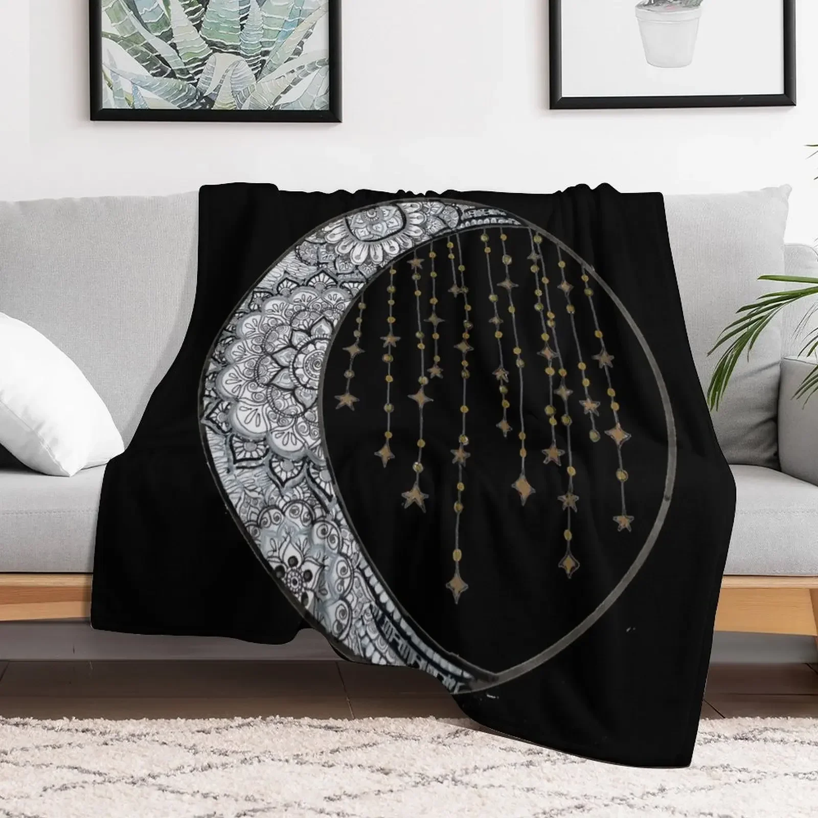 Star Strung Moon: glimmer (black backround) Throw Blanket Luxury St Bed covers bed plaid Plaid on the sofa Blankets