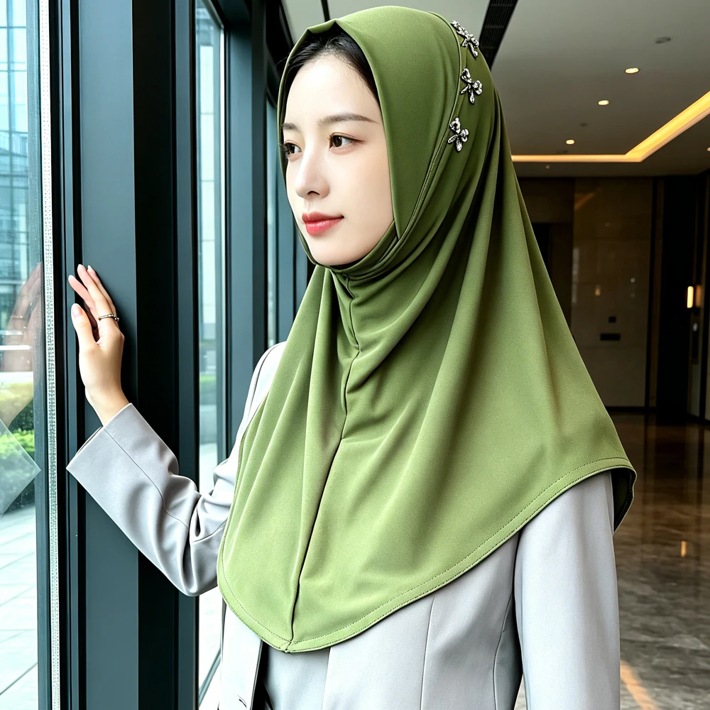

Solid Color Instant Scarf Rhinestone Shawls Wrap Amira Muslim Hijab Women Turban Islam Prayer Hijab Niqab Nikab Arabic Headscarf
