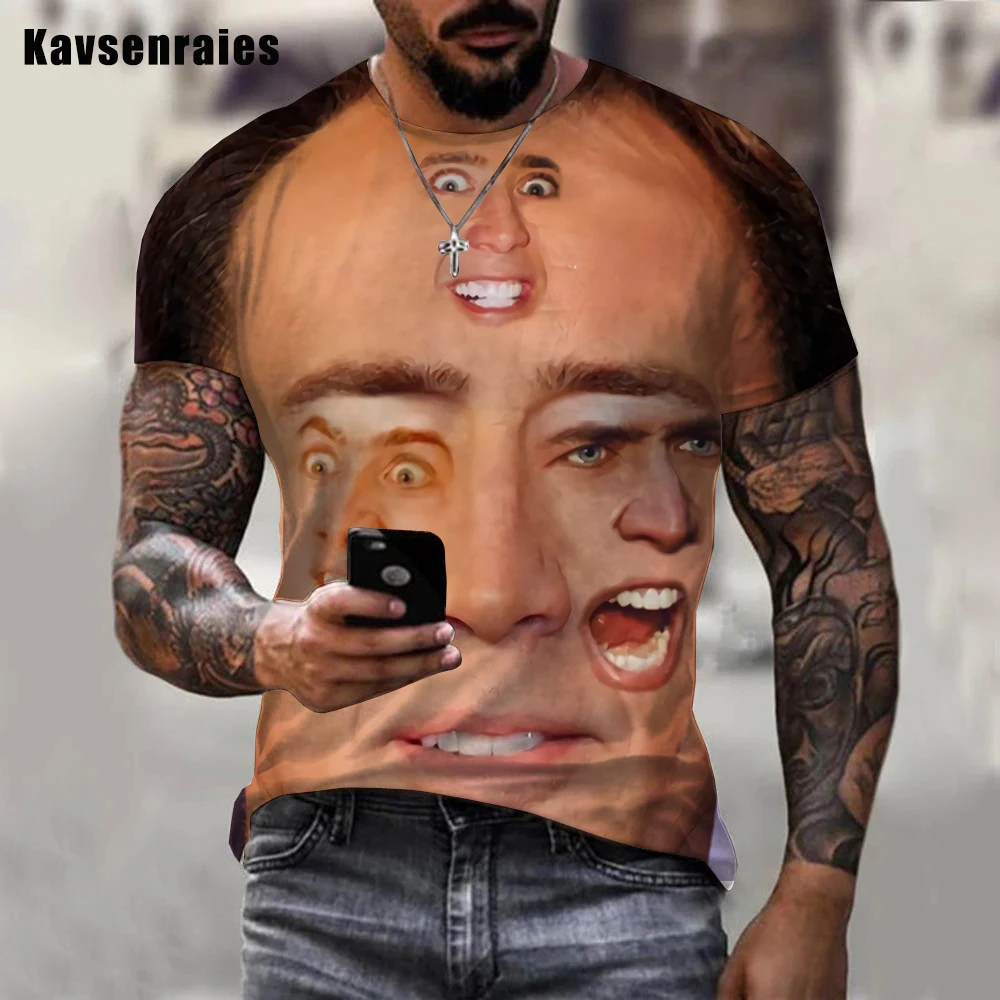 2022 Summer Fashion Funny Nicolas Cage Printed 3D T-shirt Men Women Casual Harajuku Style Oversized Tee Shirts