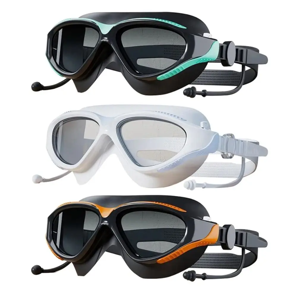 

PVC Big Frame Swimming Goggles Big Frame HD Swimming Glasses with Earplugs Anti-fog with Earplugs Adjustable Anti-fog Goggles