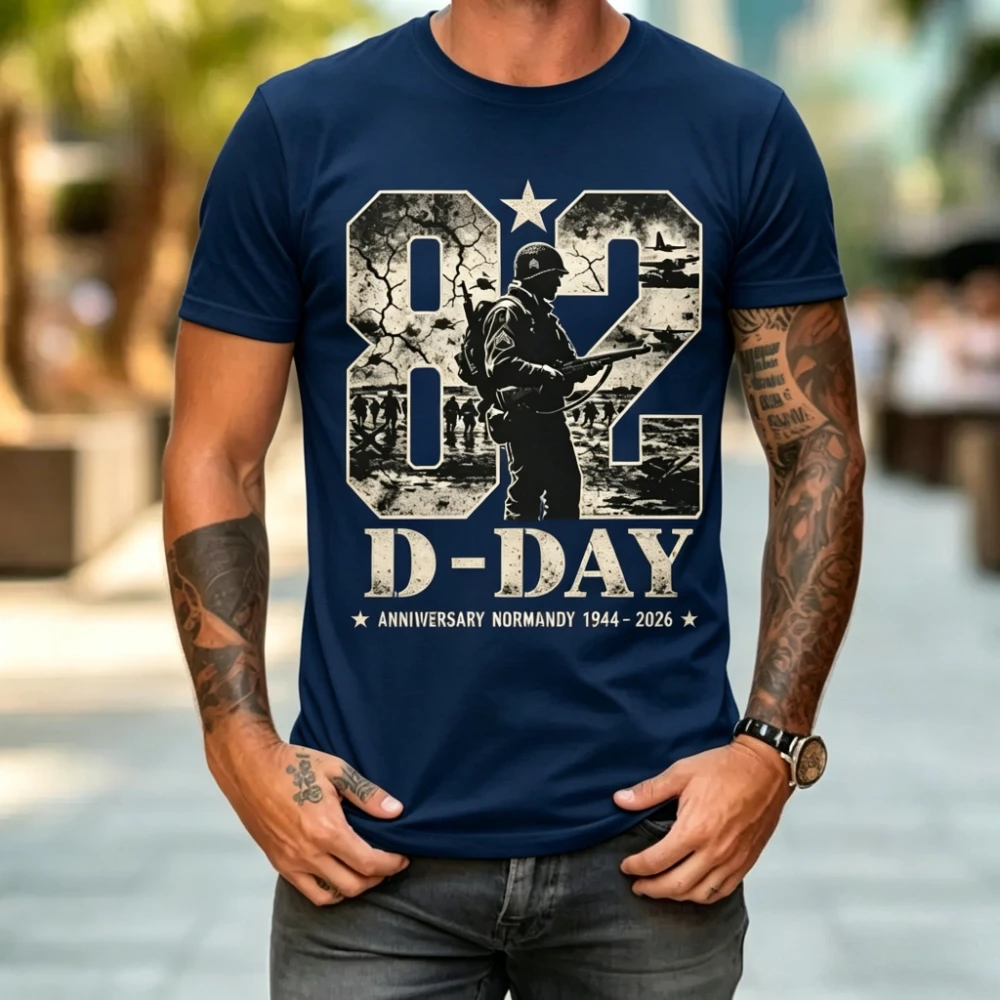 D-DAY 1944 2026 Tshirt 82nd Anniversary Normandy T-shirt Veteran Gift Shirt Memorial Day Memorial Clothing Men Cotton Tops view 6