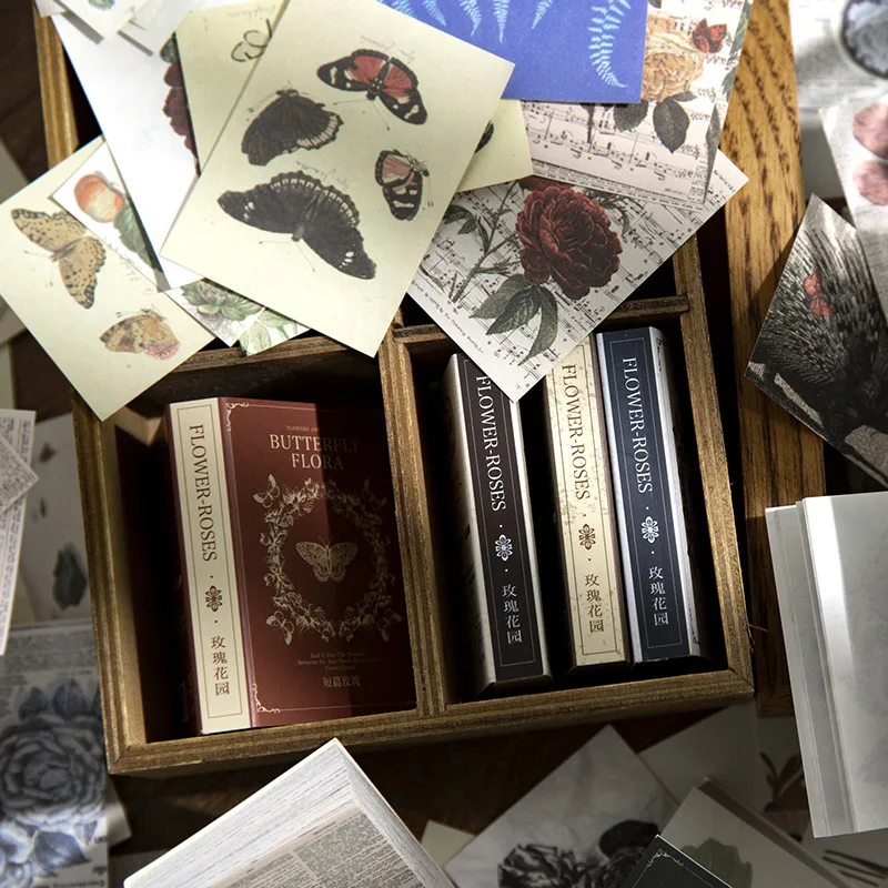 100 Sheets/book Vintage Rose Die-cut Decorative Stickers Book DIY Stickers Phone Case Decoration Collage Material Aesthetic