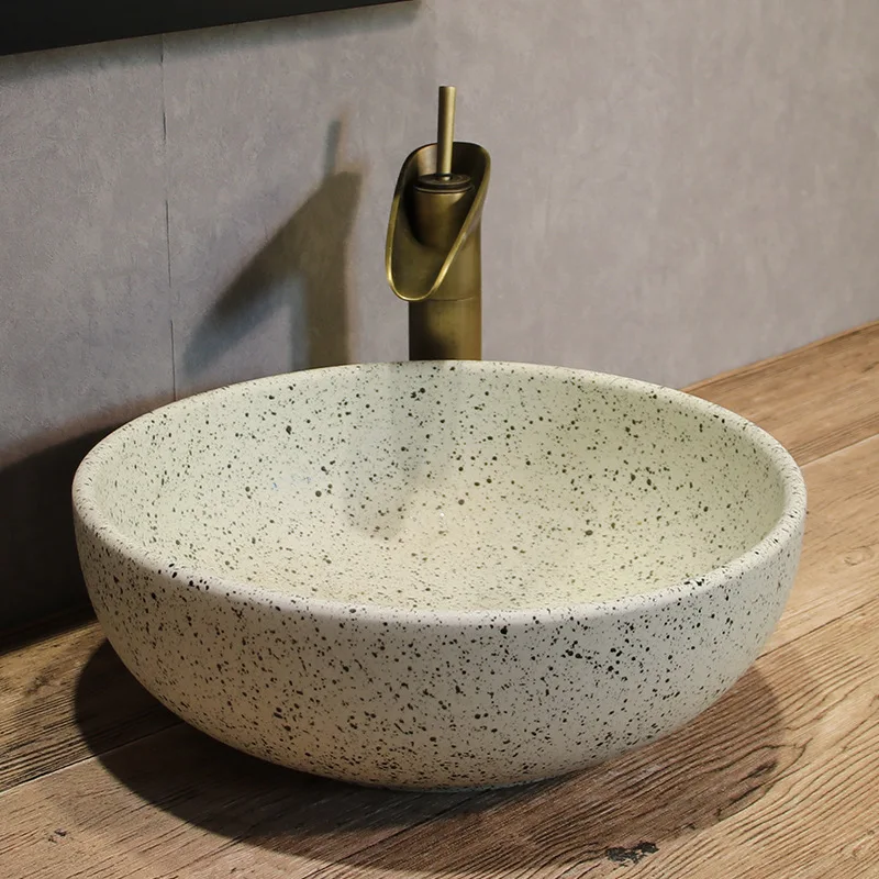 Ceramic art bathroom countertop  single round washbasin retro washbasin household countertop  matte
