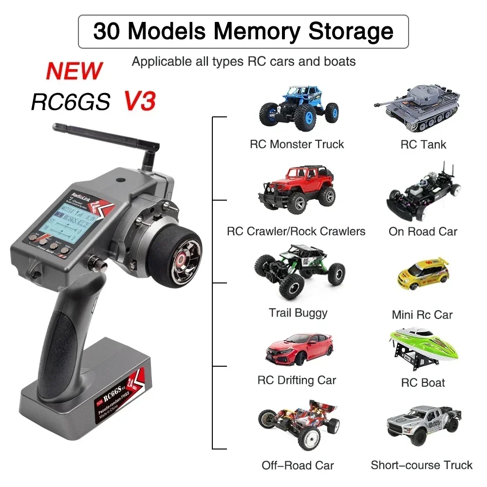 Radiolink RC6GS V3 2.4G 7-Channel เครื่องส่งสัญญาณวิทยุ R7FG ตัวรับสัญญาณ Telemetry Gyro - รีโมทคอนโทรลสําหรับรถเรือ RC เครื่องมือ