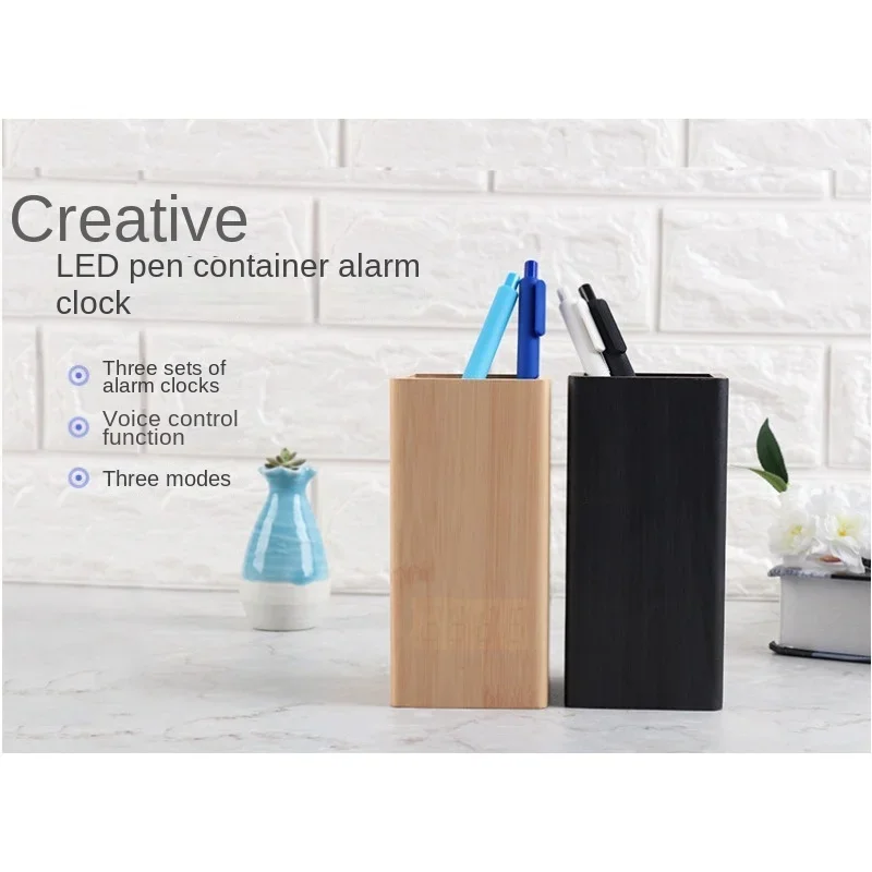 New creative pen holder digital alarm clock LED clock Office home gifts Study bedside living room simple wooden clock