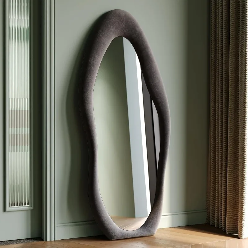 Specchio a figura intera, specchio da parete 63 "x 24", specchio da pavimento con struttura in legno avvolto in flanella, specchio ondulato irregolare appeso