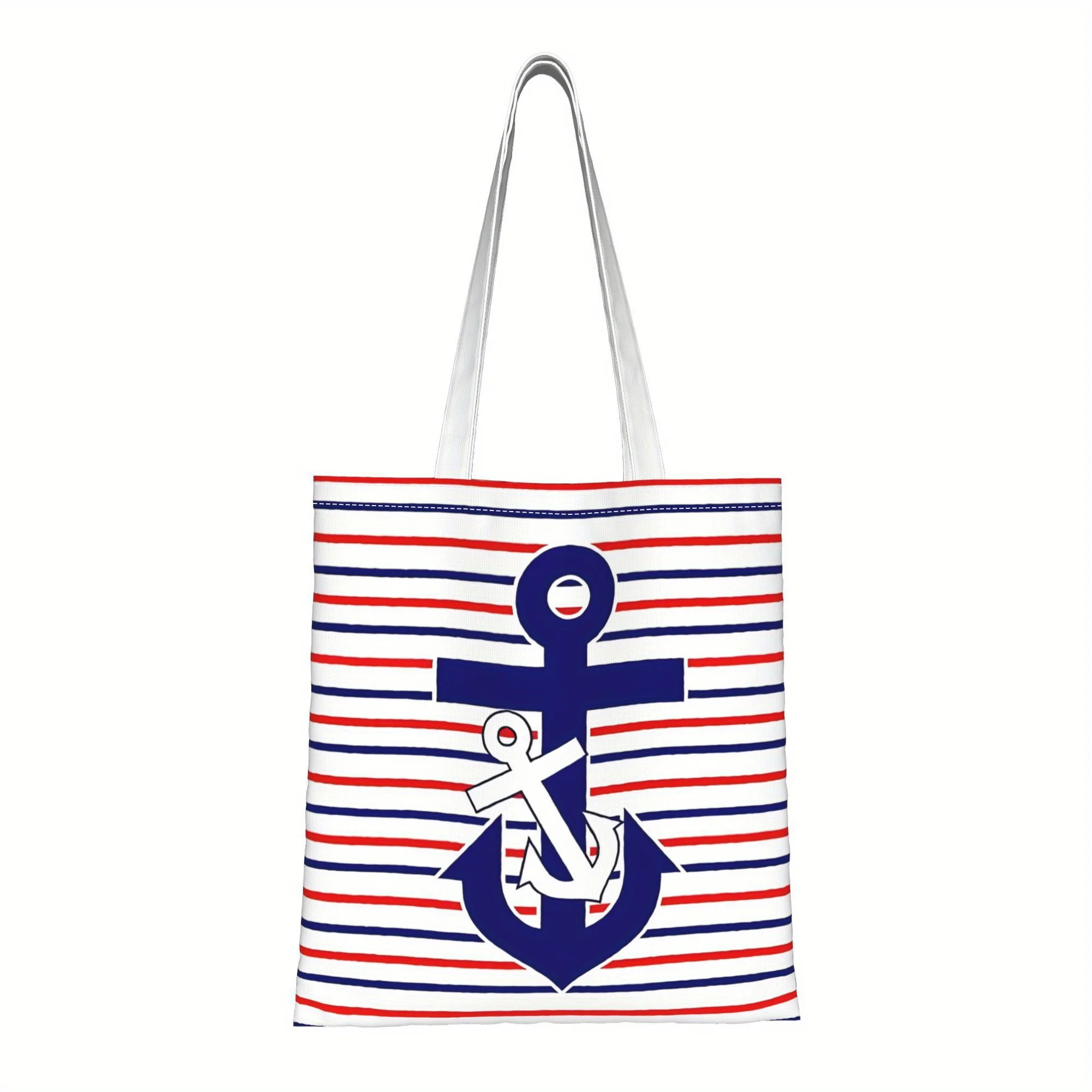 1pc Anchor Nautical Stripe Tote Shopping Bag, Suitable for Daily Use, School, Travel, A Unique Gift for Nautical Enthusiasts.