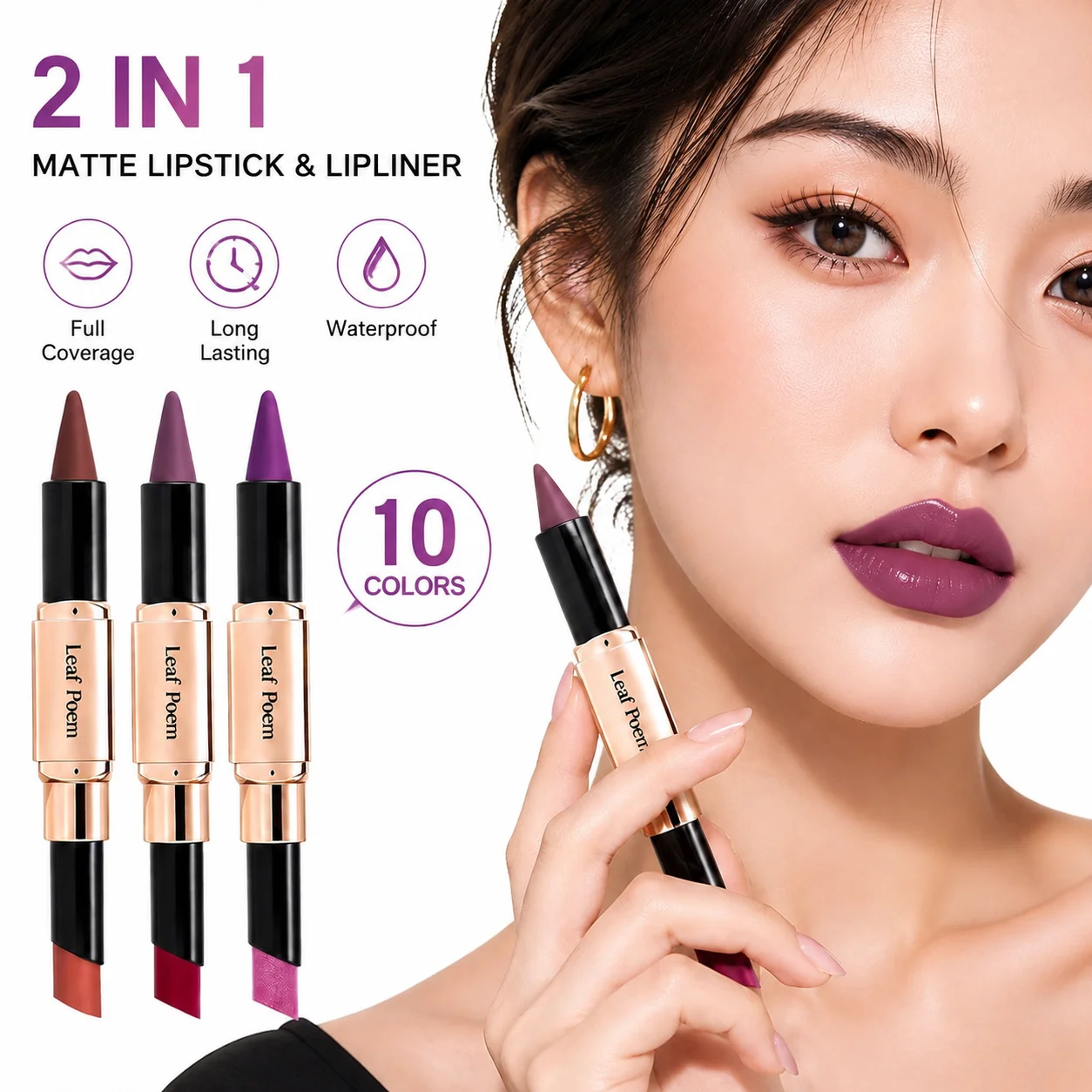 Dual‑Head Matte Lipstick Lip Liner Pen, 2‑in‑1 Lip Definer & Lip Color Stick, Smooth Lip Makeup for Daily Party Use - view 2