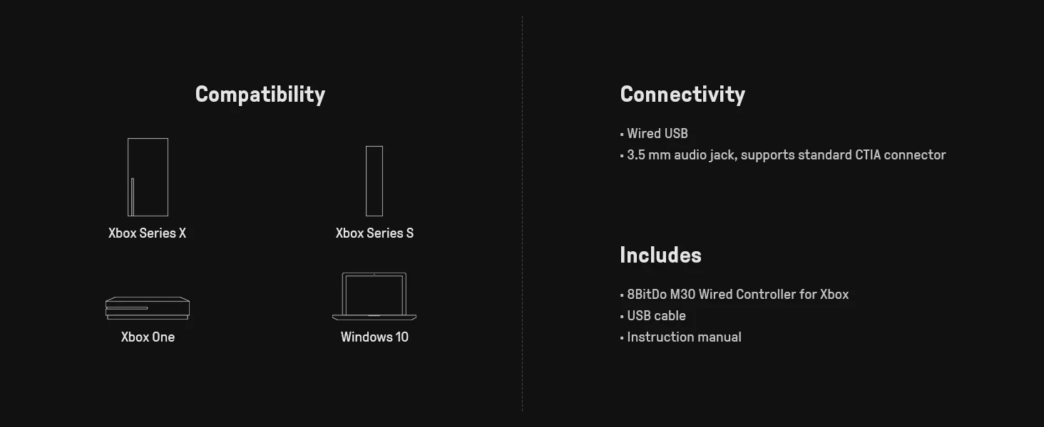 Gamepad für Xbox Series X, S, Xbox One 8BitDo Kabelgebundener Controller für PC Windows 10 USB-Gamepad Xbox Offiziell Lizenziertes 8BitDo M30 – Detail 7