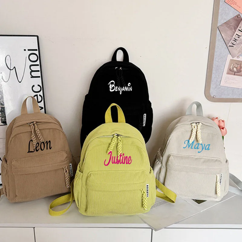 Personalized Embroidered Corduroy Backpack, New Student Casual Corduroy Backpack, Casual Forest Series Backpack