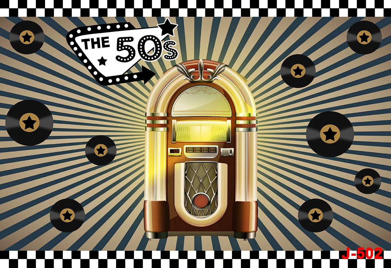 Back To 50s Backdrop Birthday Rock Roll Let's Party 1950s Soda Shop Retro Diner Time Rock Roll Classic Party Decor Background