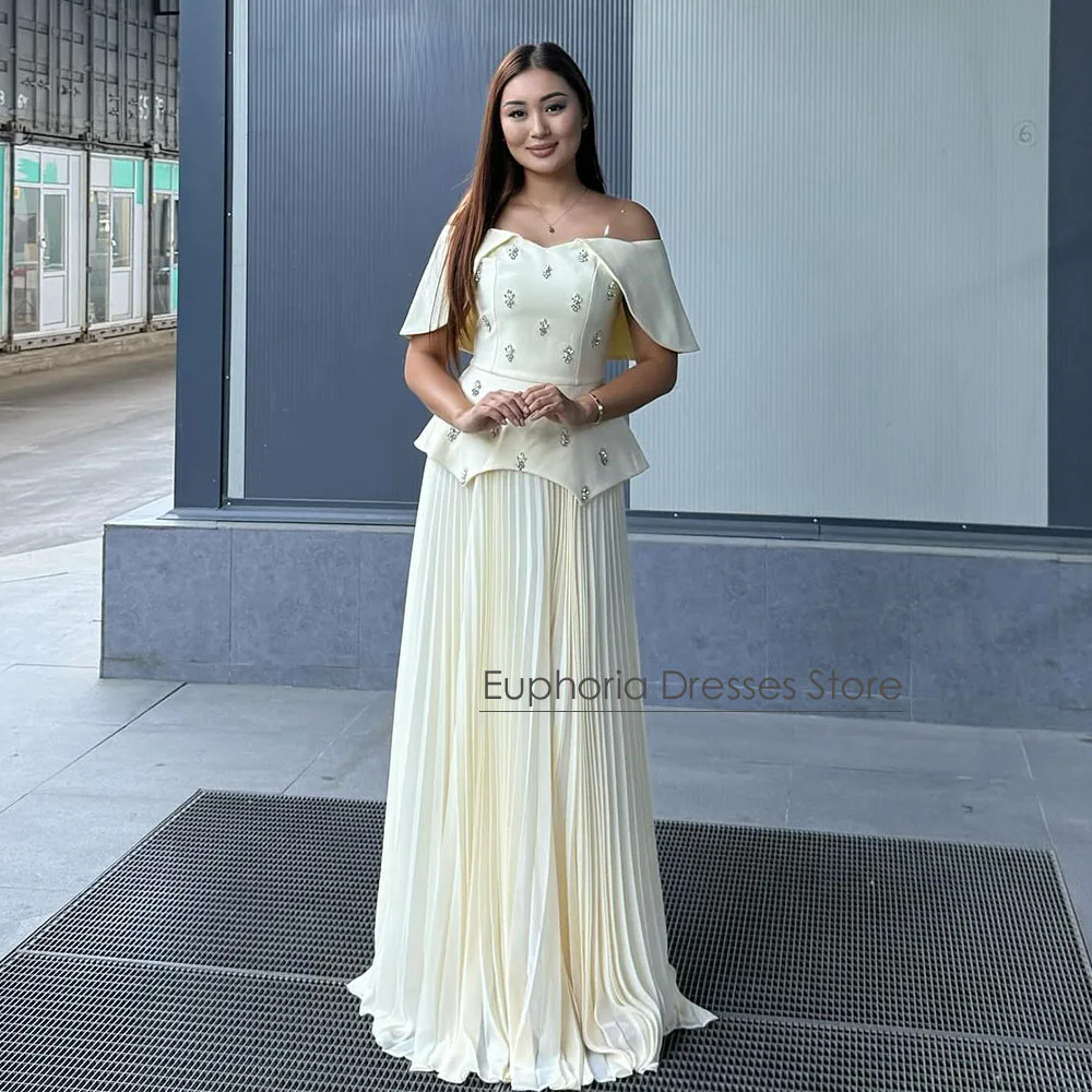 Maßgeschneidertes modernes Abendkleid, 2-teilig, schulterfrei, Kristall, elegante Abendkleider für Frauen, plissierte formelle Partykleider – Detail 3