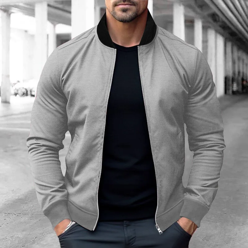 

Casual Simple Men Outdoor Sports Jacket Spring Autumn Solid Color Slim Jacket Coat Business Male Coats Zipper Stand Collar Tops