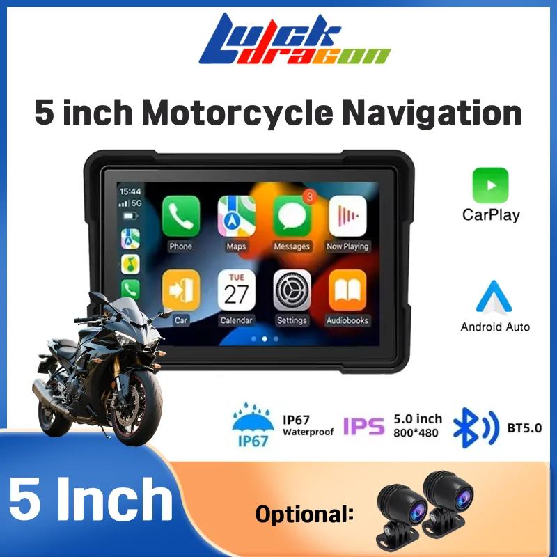 

5 Inch Wireless Carplay Android Auto Motorcycle Multimedia Player Portable Motorcycle GPS Navigation Waterproof Motor Monitor FM