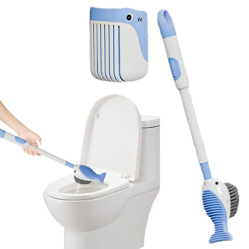 

Refillable Detergent Toilet Brush Set cartoon Long Handle Wall Mounted Toilet Bowl Brush with Holder Suction Cup Bathroom Tools