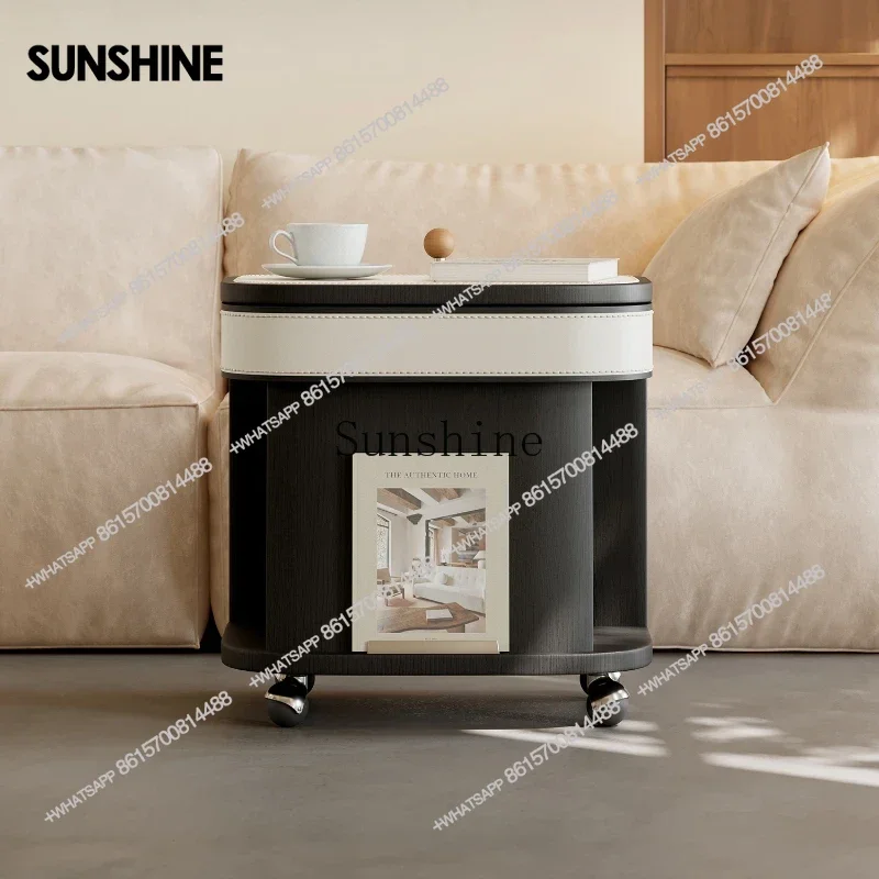 Italian liftable rotating saddle leather coffee table small apartment living room mobile small coffee tableX