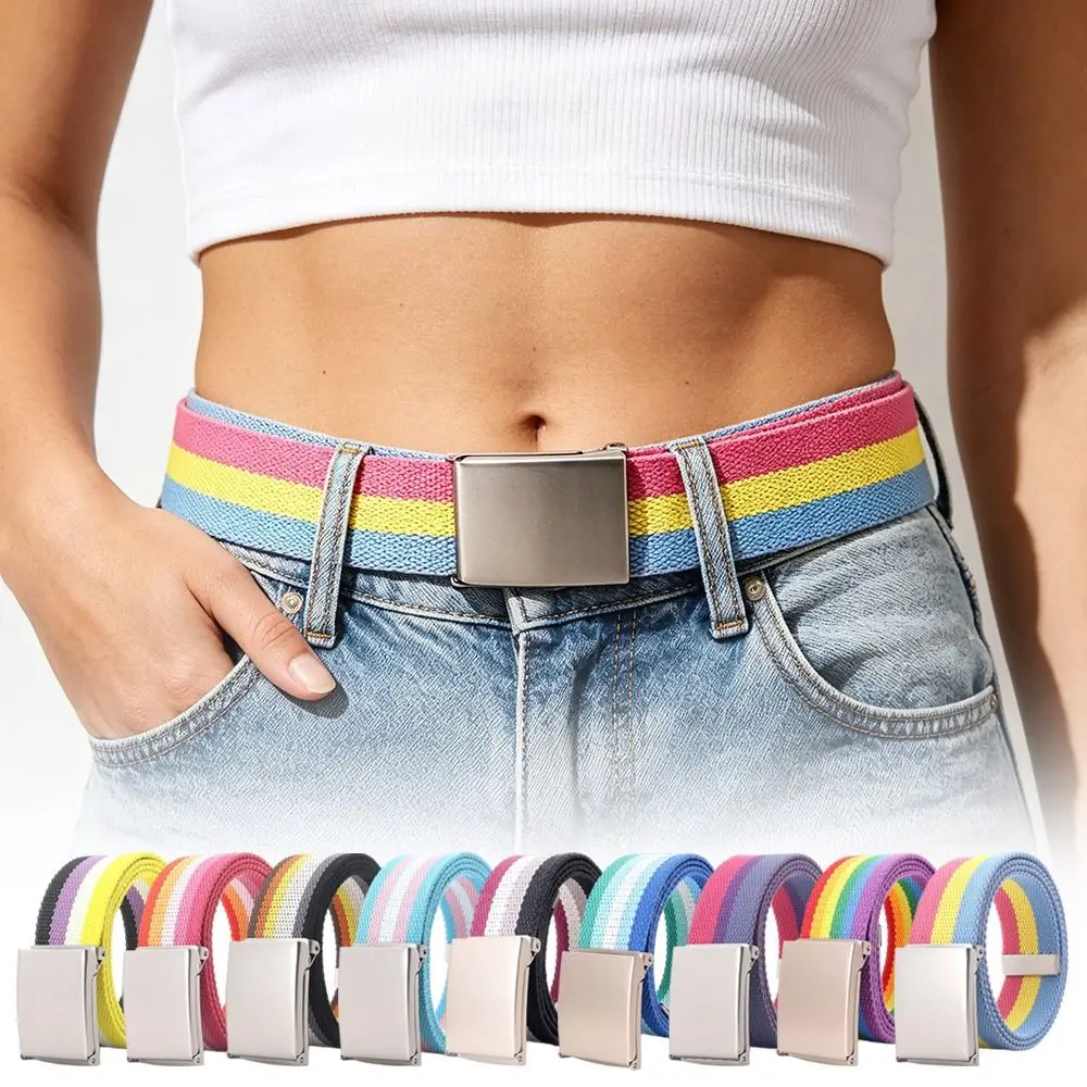 

Fashion Colorful Canvas Belt Adjustable Casual Metel Buckle Belt 120cm Waistband Unisex