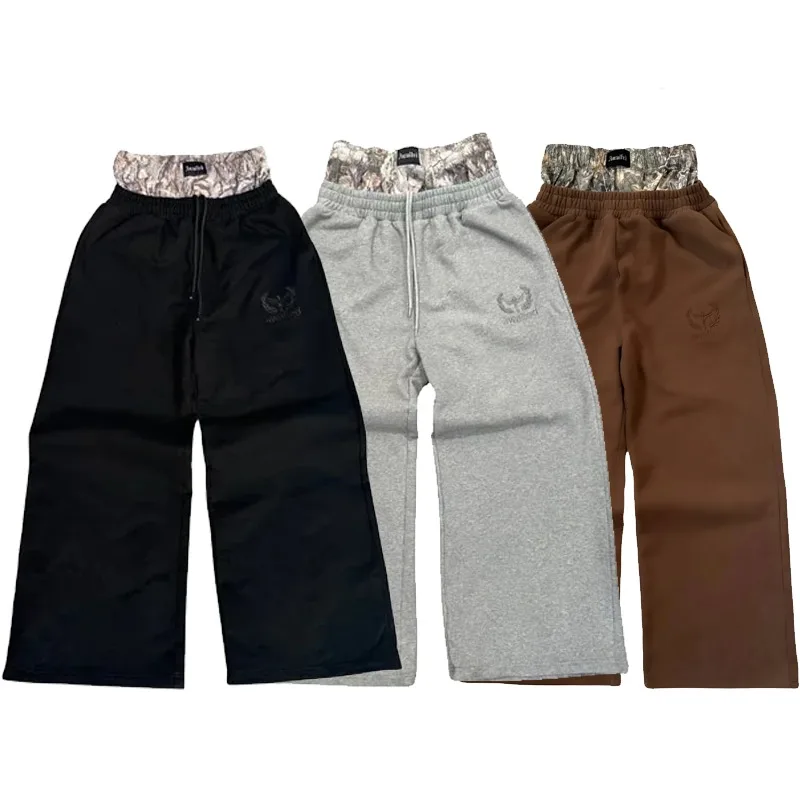 

Y2K pants vintage camouflage double Embroidered waist Sweatpants Harajuku gothic Hip Hop Streetwear High waisted Wide Leg Pants