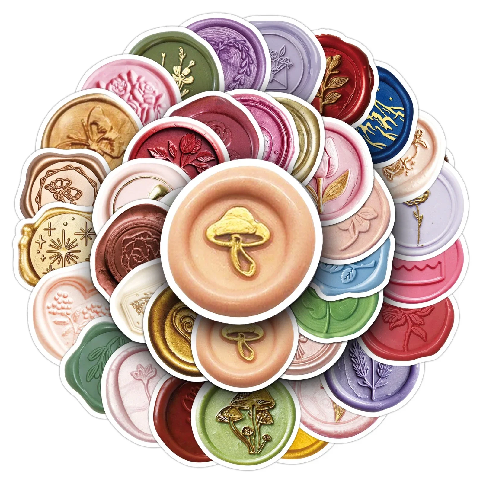 

10/50PCS Vintage Wax Seal Stickers Wedding Invitation Envelope Sealing Decal Travel Luggage Laptop Wall Car Decoration Sticker