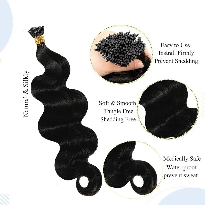 Body Wave Tip Human Hair Extensions Natural Black Hair Extensions Fusion 100% Remy Hair Stick Tip Real Human Hair Extensions #1B