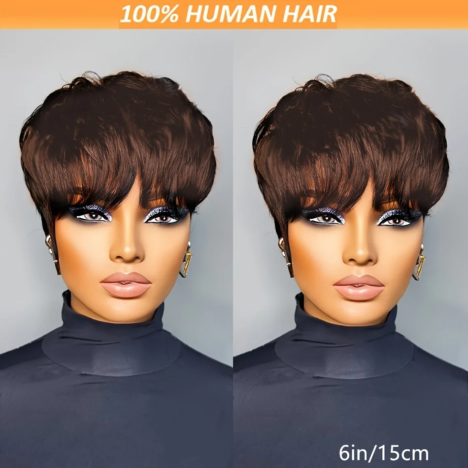 black/99j/4 color 150% density human hair wig for women short straight pixie cut human hair wig 6inch remy hair machine made wig