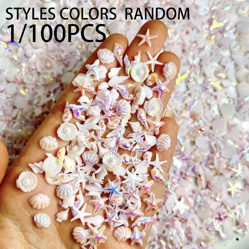 Mini Ocean Series Nail Art Decorations: Shells, Starfish, and Dolphins (DIY Phone Case Decor) – Styles Colors Random（1/100pcs）