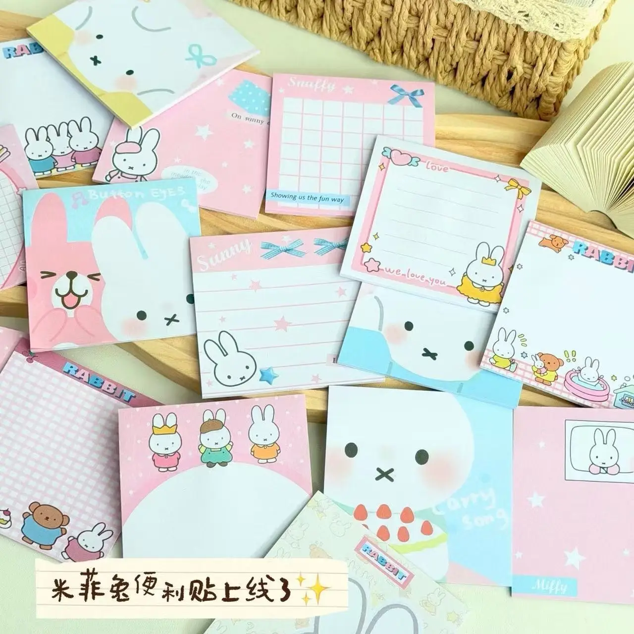 Cute Miffy Sticky Notes Kawaii Cartoon Bunny Memo Pad Self-adhesive Note Paper Planner Message Sticker Student Office Stationery