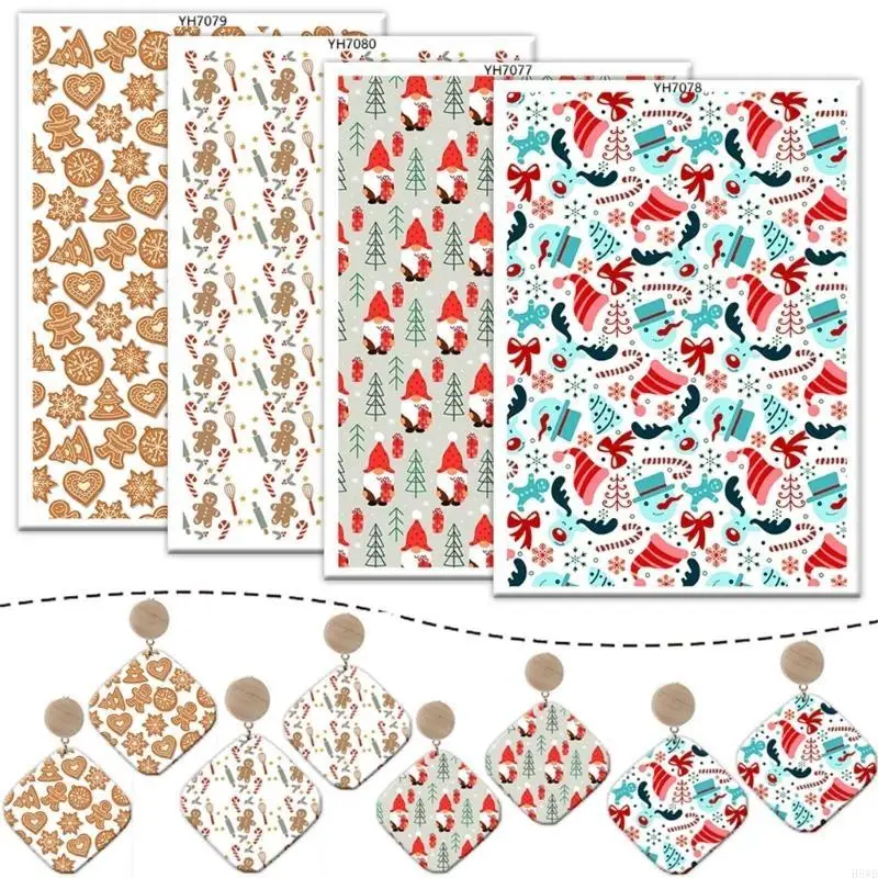 H8WB Water Transfer Paper Christmas Transfer Paper Clay Transfer Paper for Earrings Jewelry Making Clay Transfer Sheets