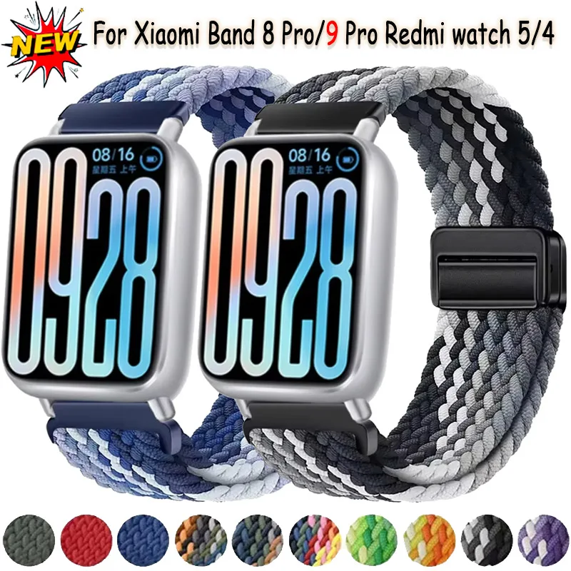 Nylon loop Strap for Xiaomi Band 8 Pro/9 Pro Braided Magnetic Breathable bracelet watchband for Redmi Watch 5/4 Accessories Belt