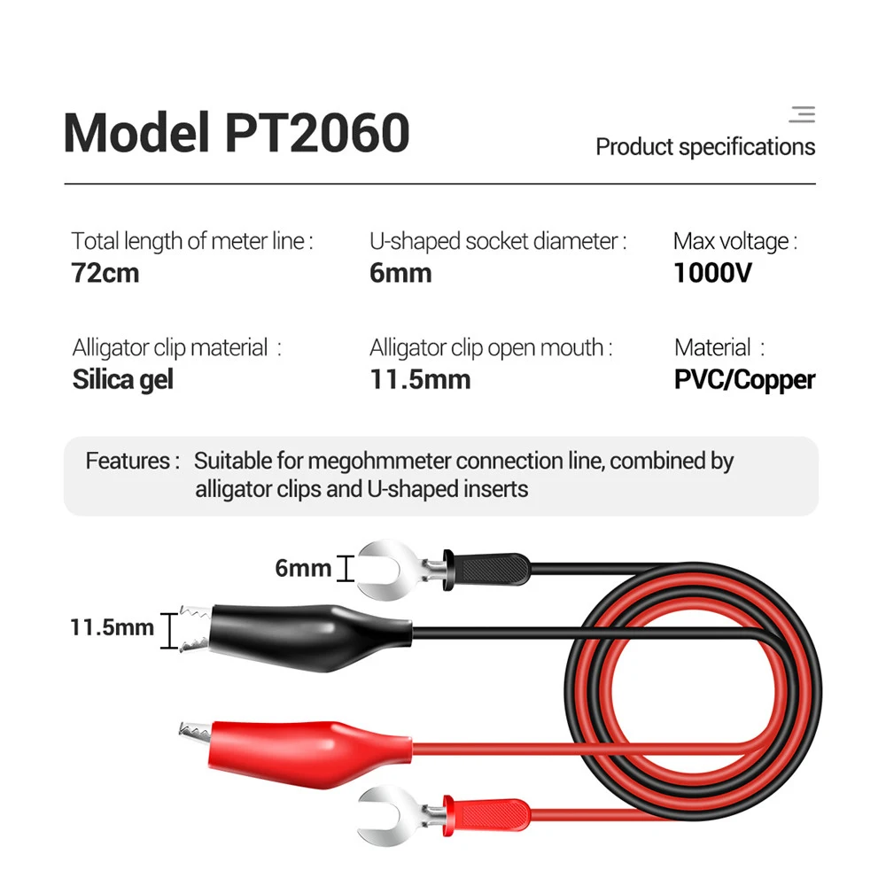 AMITOU PT2060 linea di connessione a Clip a coccodrillo a forma di U cavo di prova con connettore a inserto 1000V per multimetro digitale linea megaohmmetro