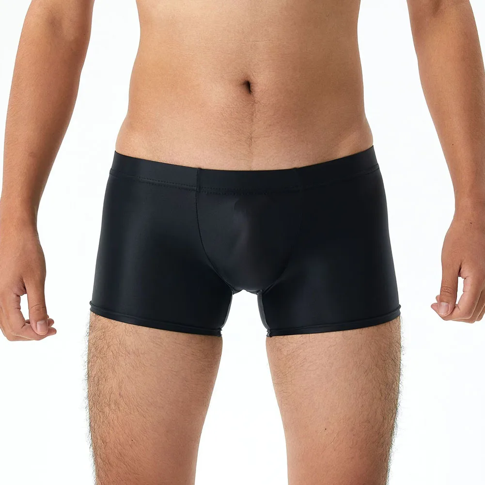 Sexy Men Boxers Oil Shiny Glossy Shorts Underwear Ultra-thin Translucent Panties Smooth Bottoms Trunks Tight Sport Leggings