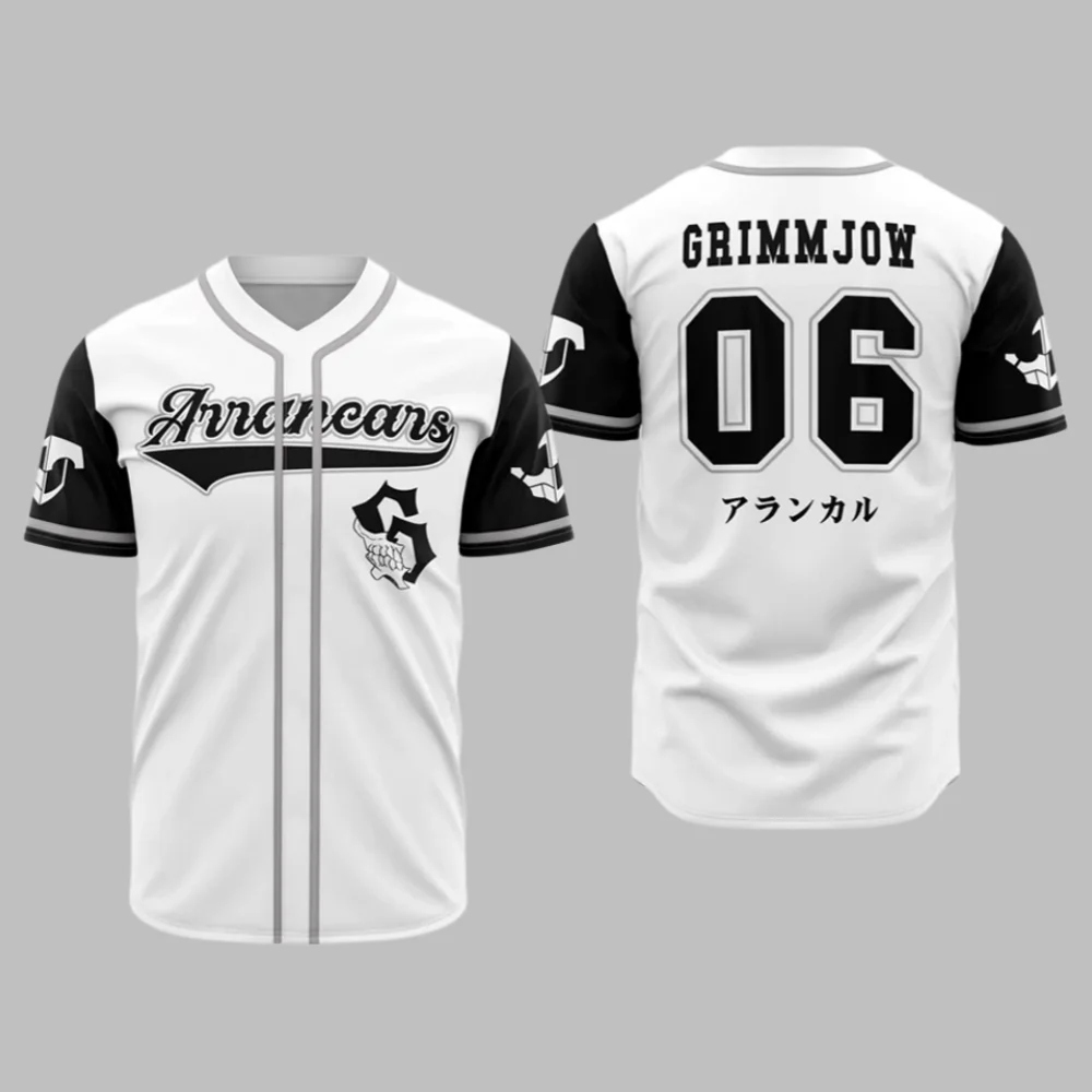 Maillot de baseball Bandai Grimmjow Sexta Arrancar Espada Bleach Anime pour adultes et enfants, T-shirt Athleisure d'été respirant, doux et confortable