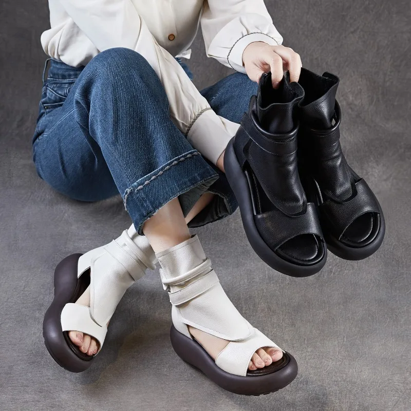 2026 Sommer Damen Keilsandalen Luxus Handgefertigte Qualität Echtes Leder 5,5 cm Höhe Outdoor Alltags-Plateauschuhe für Frauen