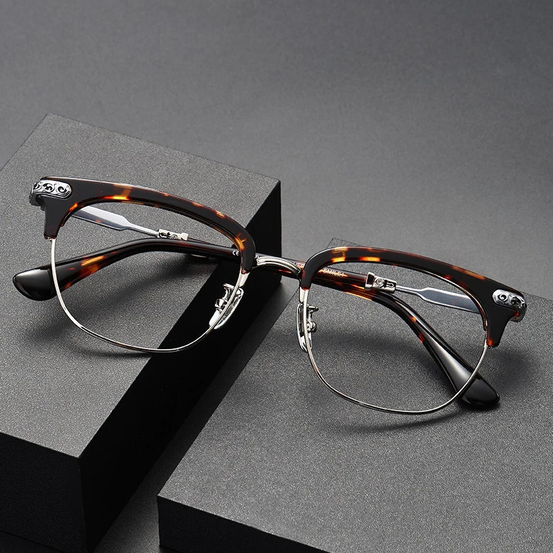 Retro large square frame men glasses frame VERTICAL women pure titanium acetate eyebrows myopia glasses frame can be carved LOGO