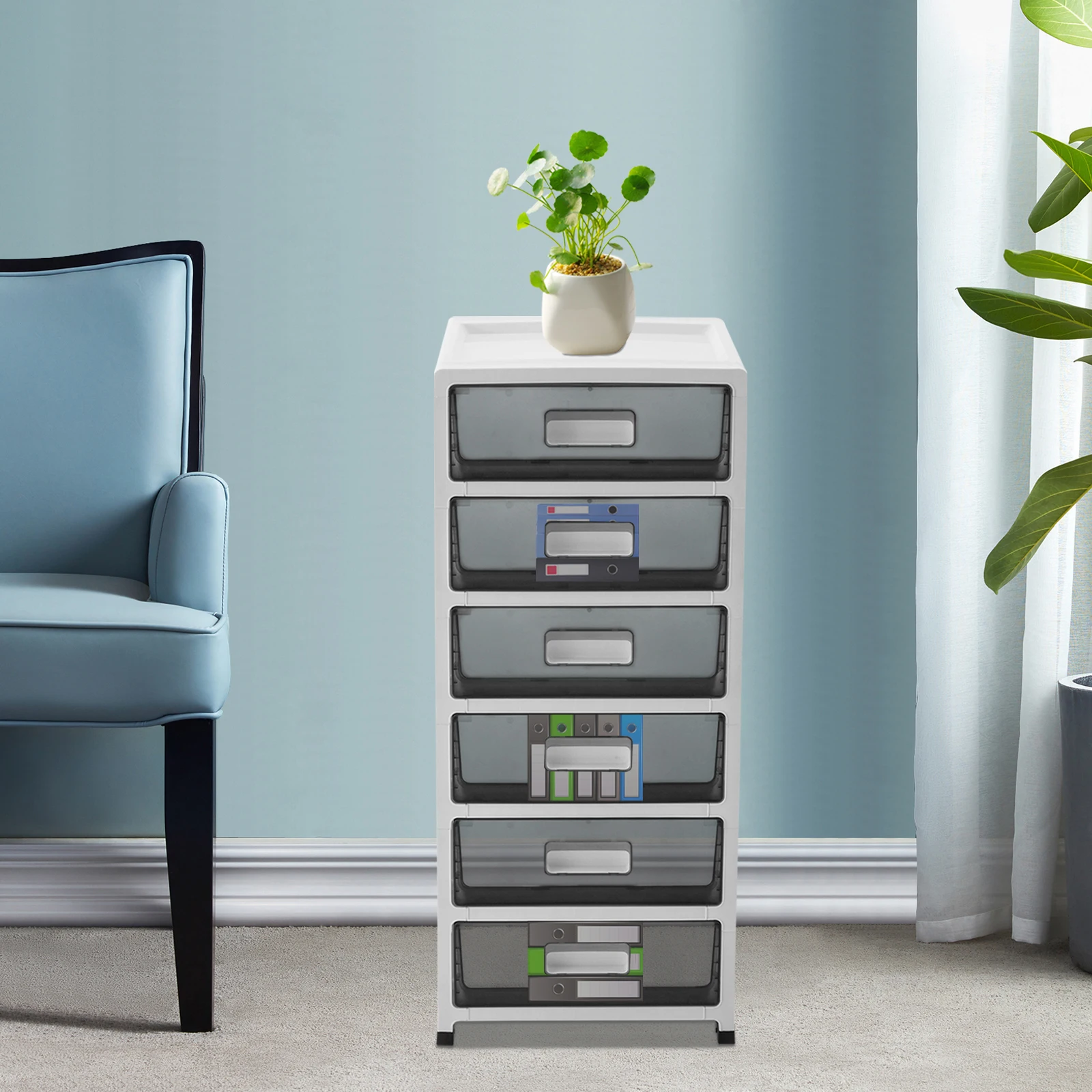 

Черный съемный ящик для хранения с 6 ящиками, пластиковый офисный сортировочный шкаф, настольный органайзер с открытым подносом