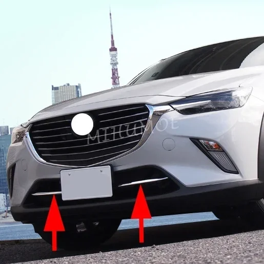 2Pcs Chrome Front Bumper Air-inlet Grille Cover Trim For Mazda CX-3 CX3 DK 2016 2017 2018-2024
