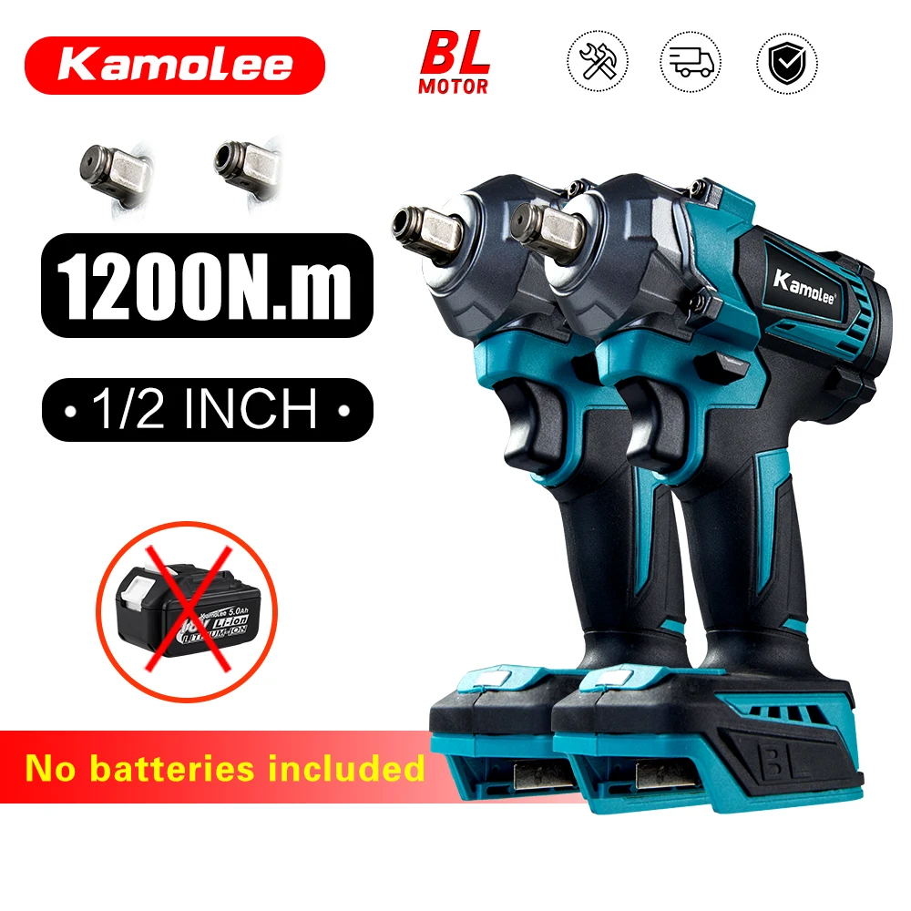 Kamolee 1200N.m High Torque Brushless Electric Impact Wrench 1/2 Inch 18V-21V Battery Cordless Wrench Electric Assembly Tool Set
