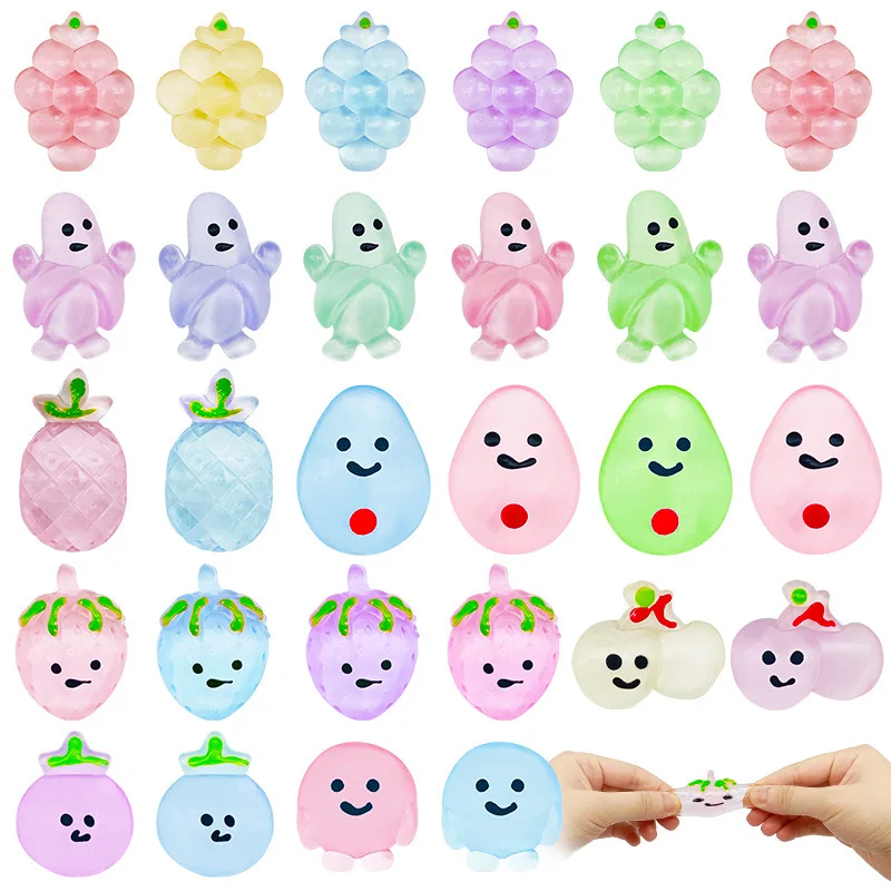 Mini Transparent Fruit Mochi Squishy Stress Relief Toys for Kids Birthday Party Favors Prizes Guest Gifts Goodie Filler