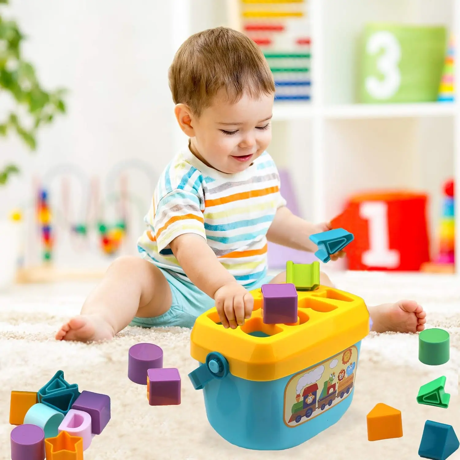 Montessori Shape Sorter Giocattoli per bambini, ABC e pezzi di forma, Giochi di smistamento di forme, Giocattoli per lo sviluppo per bambini 18M+, regalo