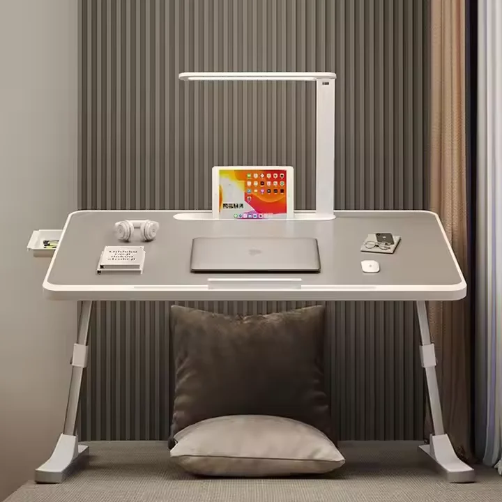 

Factory Custom Logo Box IDock Adjustable Laptop Table Portable Folding Laptop Desk Bed Tray With Multi-slot Led Light Drawer