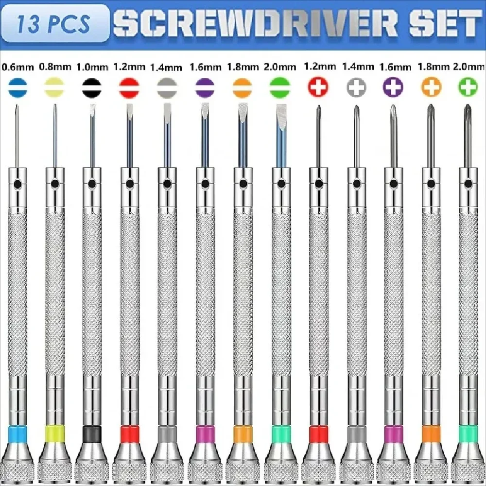 

13pcs 0.6-2.0mm Precision Screwdriver Set High Hardness Steel Micro Cross Repair Kit for Watches Glasses Jewelry