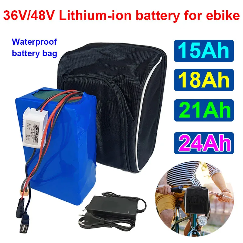 36V 48V 18Ah 18650 Rechargeable Li-ion Battery Pack 10S6P 13S6P 1000W Power Bicycle Scooter Electric Vehicle with Waterproof Bag