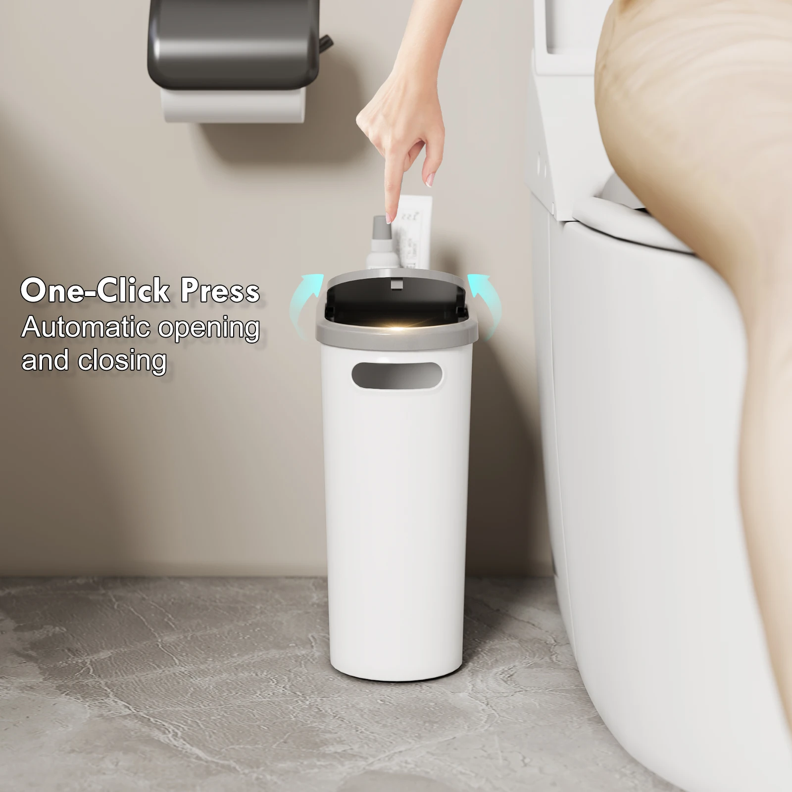 1pc Narrow Garbage Bin, Suitable for Narrow Slits, 10L/2.64gal, Press Open Lid Garbage Bin, Can Fix Garbage Bags, Bathroom