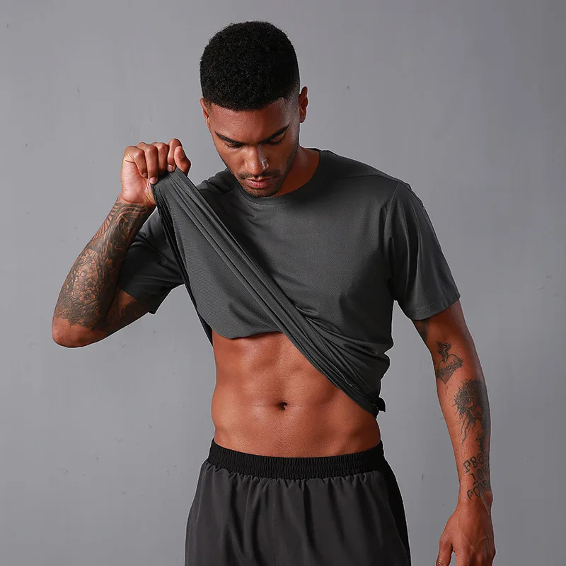 

Quick Dry Men T Shirt Black Summer Running Fitness Sports Yoga Gym Top Tee Training Short Sleeve