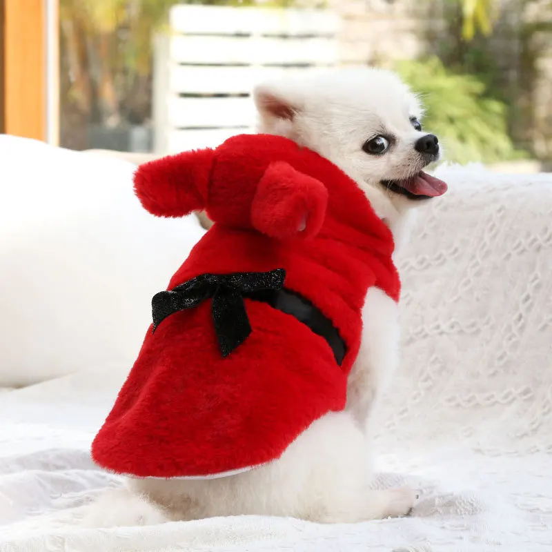 Autumn and Winter Pet Dogs Cat Clothes Fur Coats Bow Decorations Teddy Bears Supplies Small and Medium-sized Dogs Coat